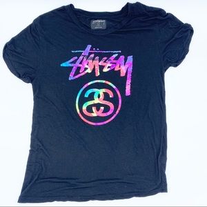 Stussy Black Rainbow soft t shirt top Medium